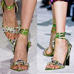 Tom Ford Runway Green Embellished Mirror Crystal Sandals Sz 39 NEW